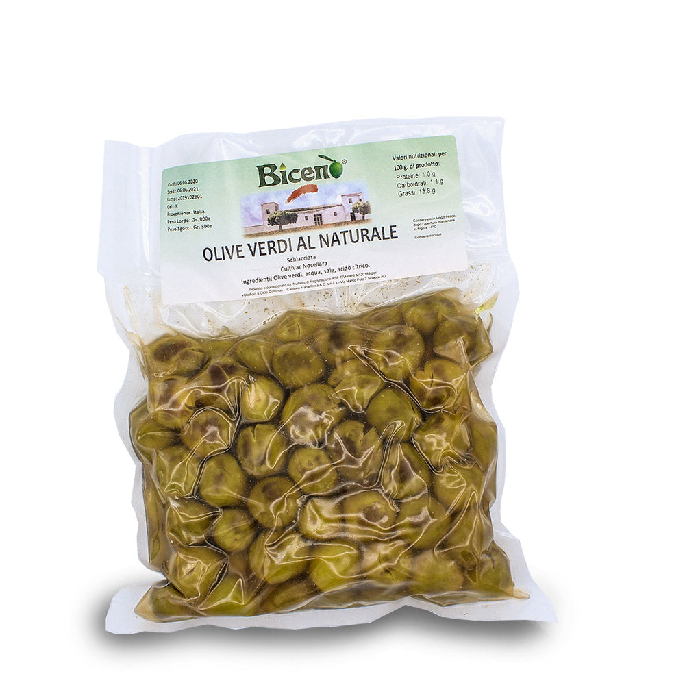 Olive Verdi Giarraffa schiacciate in salamoia · 500g